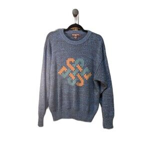 Vintage Comfy Sweater Racquet Club‎ Blue CableKnit 80s/90s Cozy Grandpa  XL
